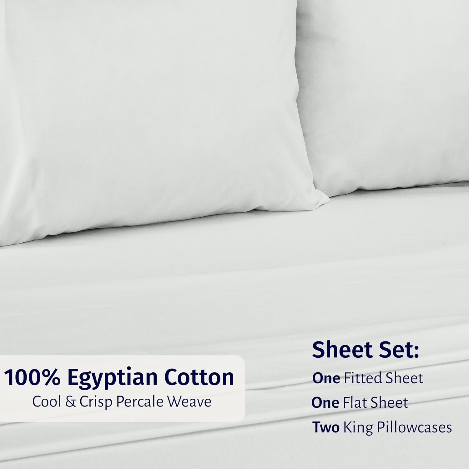 CaliforniaDesignDen California Design Den Egyptian Percale Sheets King Size Set - Certified 100% Egyptian Cotton, Lightweight Percale King…