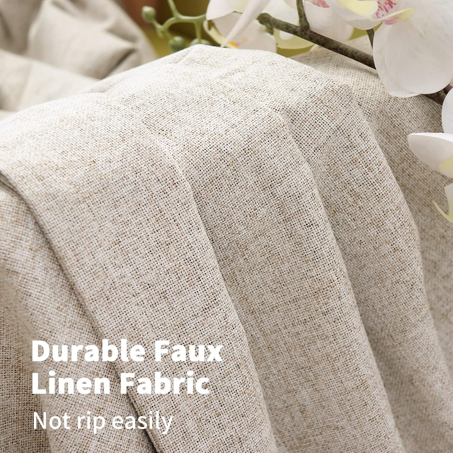 YoungsTex Beige Linen Blackout Curtains for Bedroom, Full Light Blocking Burlap Textured Drapes for Living Room Farmhouse Thermal Insulated…
