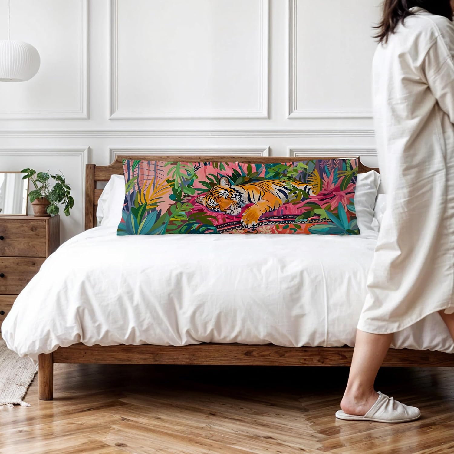 Maximalist Tiger Body Pillow Covers 20x54, Preppy Room Decor, Tropical Trendy Colorful Tiger Animal Long Body Pillow Case Cover with…