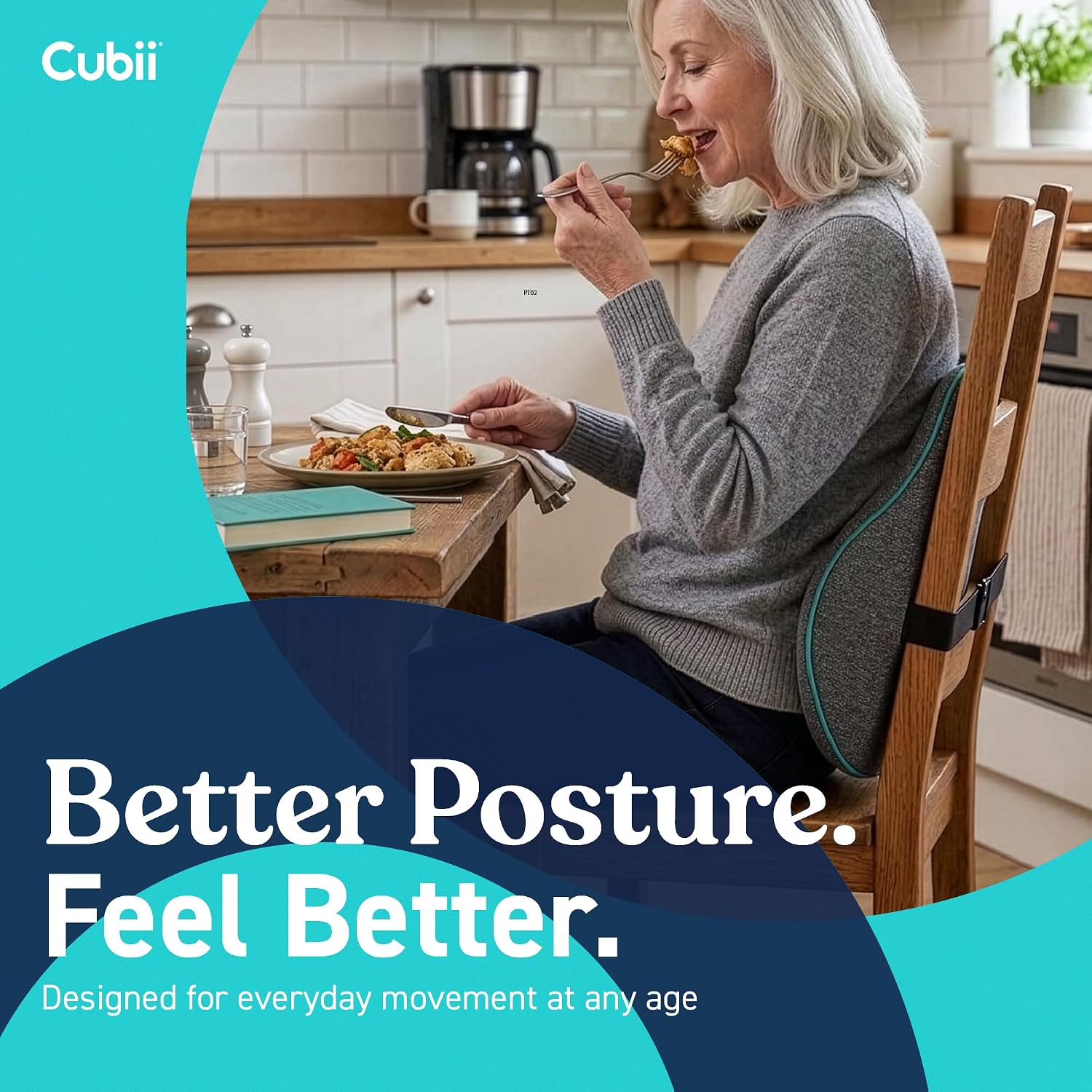 Cubii Cushii V2 Back Support Cushion for Lower Back Support, Lumbar Support Pillow with Contoured Design and Adjustable Strap for Office Ch…