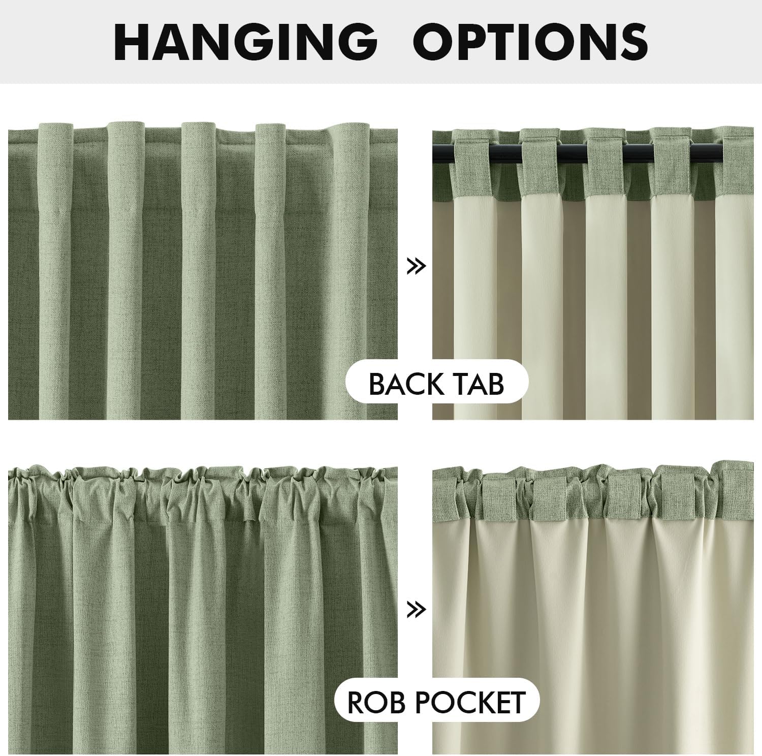 Miulee 100% Blackout Linen Curtains for Bedroom, Sage Green Solid Luxury Decor Thermal Insulation Room Darkening Drapes for Living Room Nur…