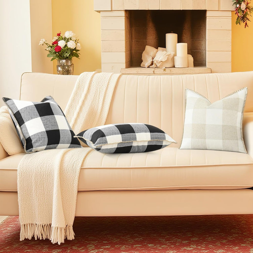 decorUhome Summer Buffalo Plaid Check Throw Pillow Covers 24x24 Set of 2 Outdoor Linen Decorative Farmhouse Gingham Euro Sham Pillow Covers…
