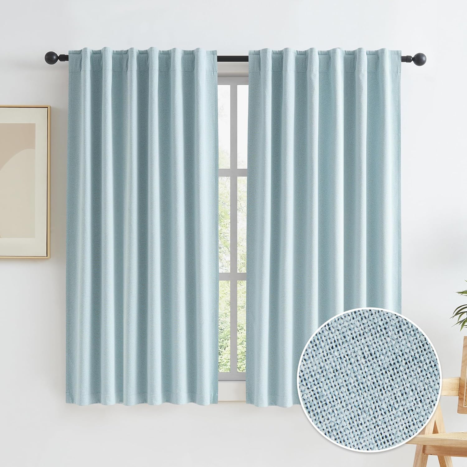 Keqiaosuocai Short Blackout Curtains Light Blue for Kitchen - Total Blocking Out Draperies for Bathroom Bedroom W50 x L45 Back Tab Loop Poc…