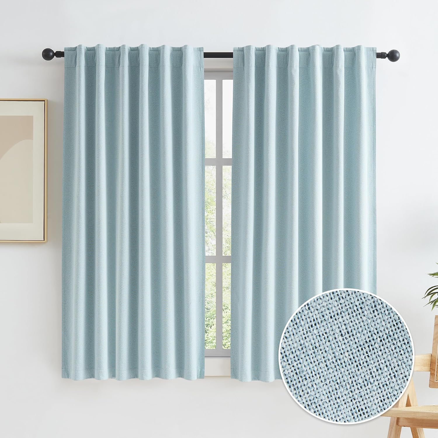 Keqiaosuocai Full Shading Blackout Linen Curtains Set, Pair of Energy Smart Noise Reducing Drapes for Bedroom, Privacy Assured Panels Back…
