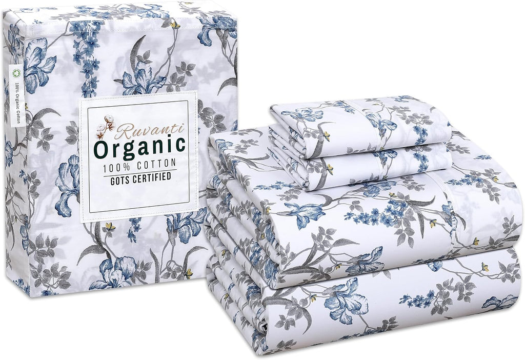 Ruvanti 100% Cotton Organic Percale Sheets Full Size – Crisp Cooling Bed Sheets for Hot Sleepers, Deep Pocket 15”, Soft Peach Finish, Breat…