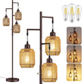 ROTTOGOON Dimmable Boho Floor Lamp - 3 Light Farmhouse Rattan Floor Lamp for Living Room, Industrial Tree Floor Lamps with 3 X 6W LED…