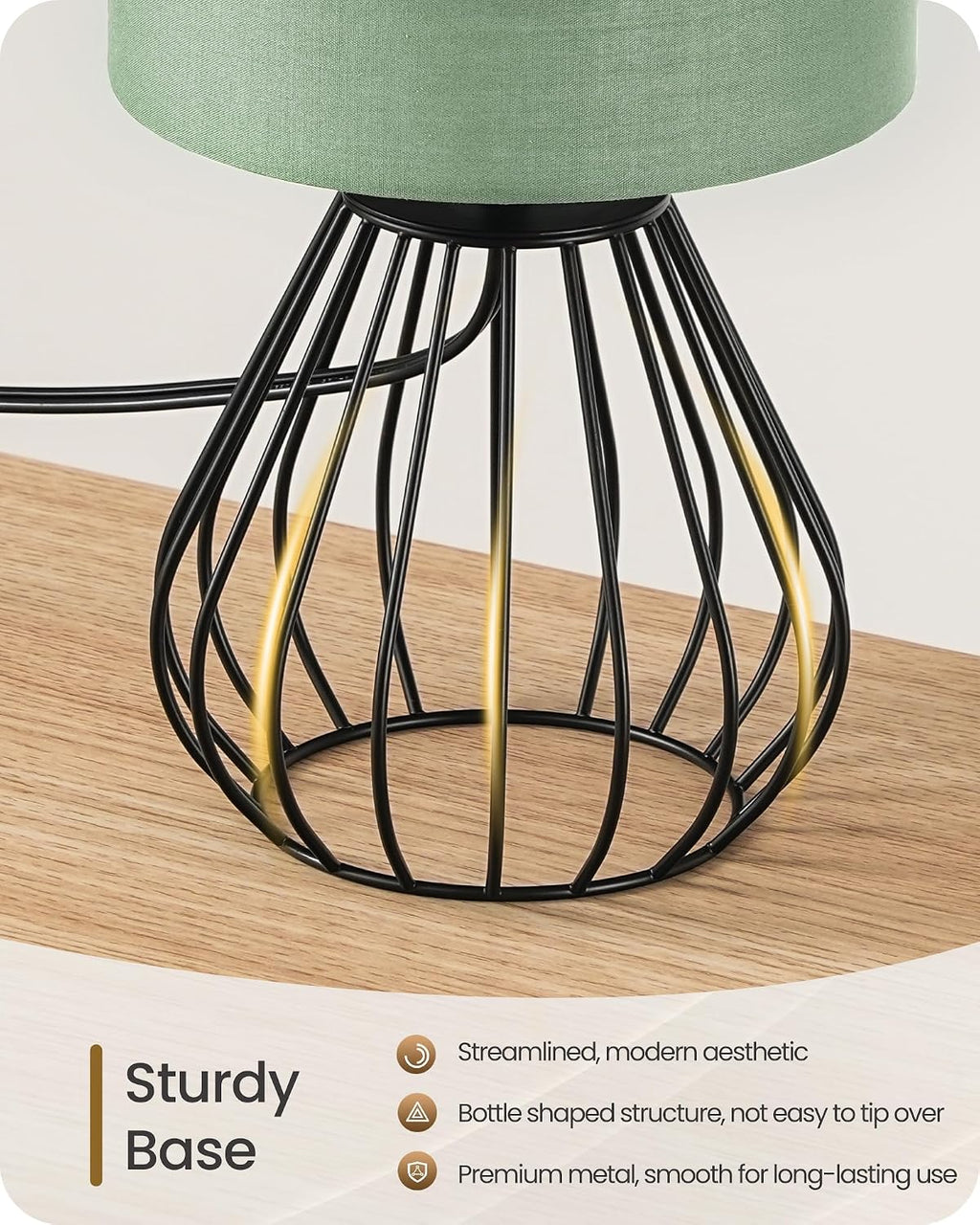 Green Table Lamp, Small Bedside Lamp with Green Linen Shade & Black Metal Base, 2700K LED Bulb Included, Modern Nightstand Lamp for…