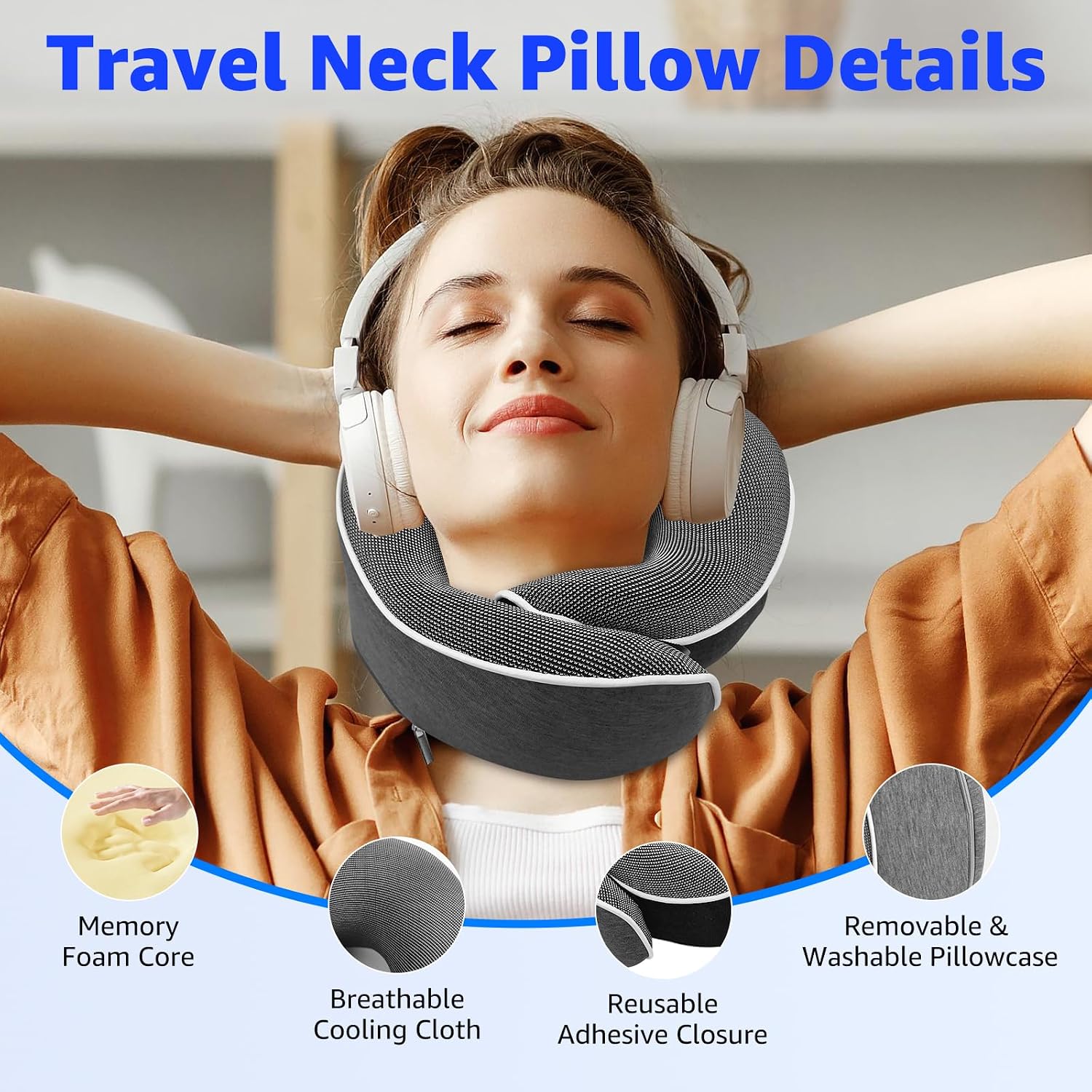 Travel Pillows for Airplanes Ergonomic Memory Foam Neck Pillow for Travel - 360° Head & Neck Support for Sleeping on Flights, Cars…