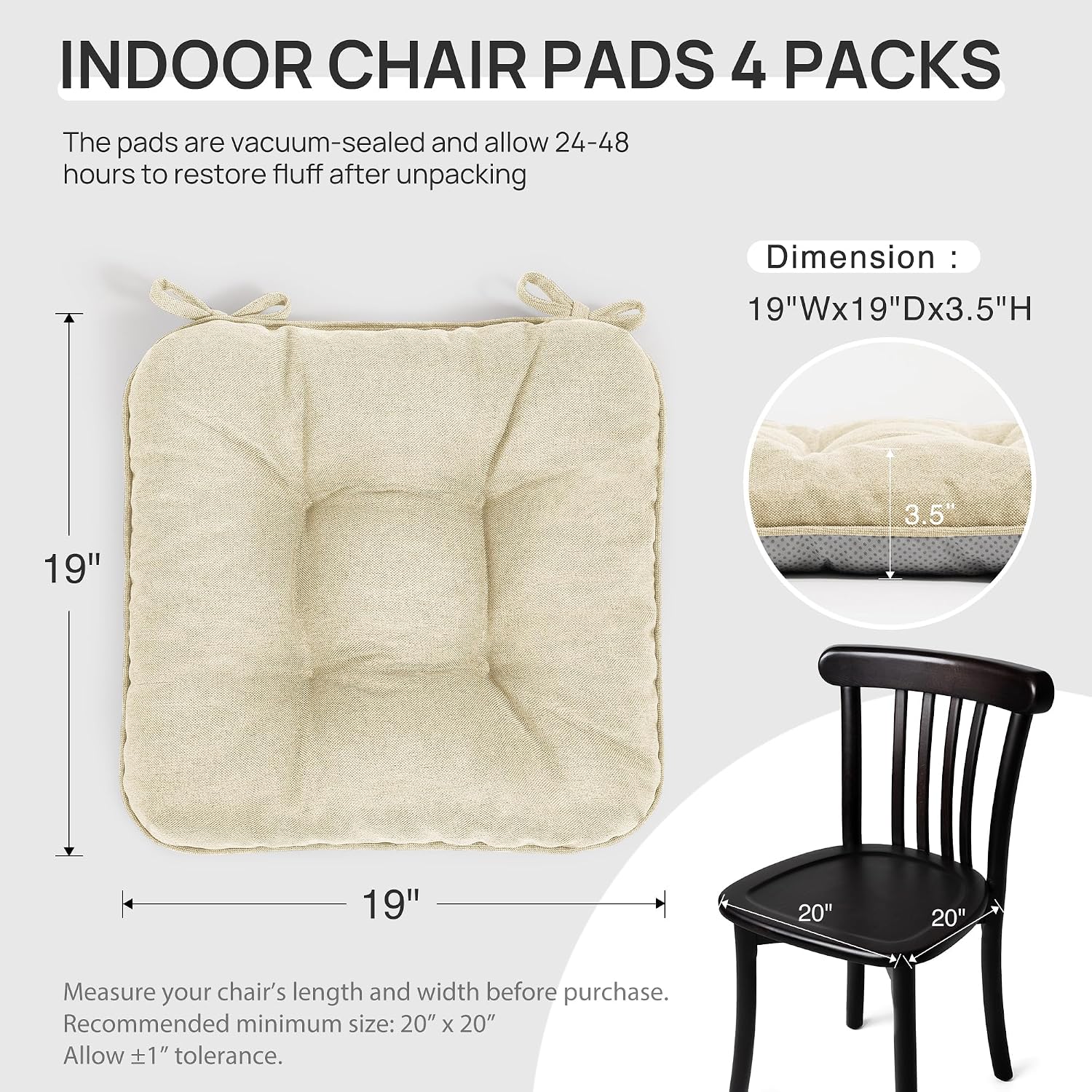 Love's cabin Memory Foam Chair Cushions Set of 4, 15.5"x15.5"x3.5" Indoor & Outdoor Seat Pads for Dining, Kitchen, Office, Patio Chairs…