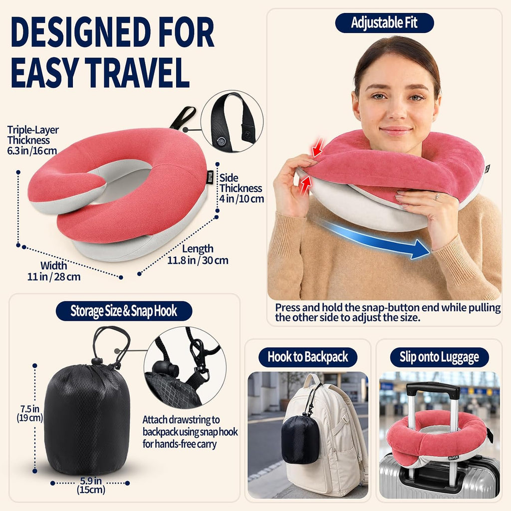 BUYUE Travel Neck Pillows for Airplanes, Memory Foam 360° Head Support Sleep for Long Flight, Skin-Friendly & Breathable, Kit with Eye…