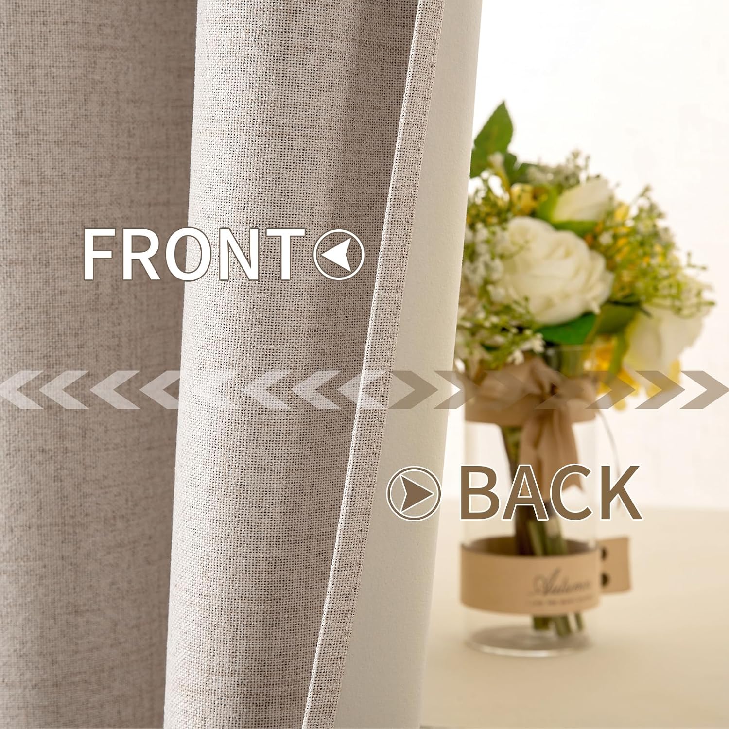 Miulee 100% Blackout Linen Textured Curtains for Bedroom Solid Thermal Insulated Natural Beige Grommet Room Darkening Curtains & Drapes Lux…