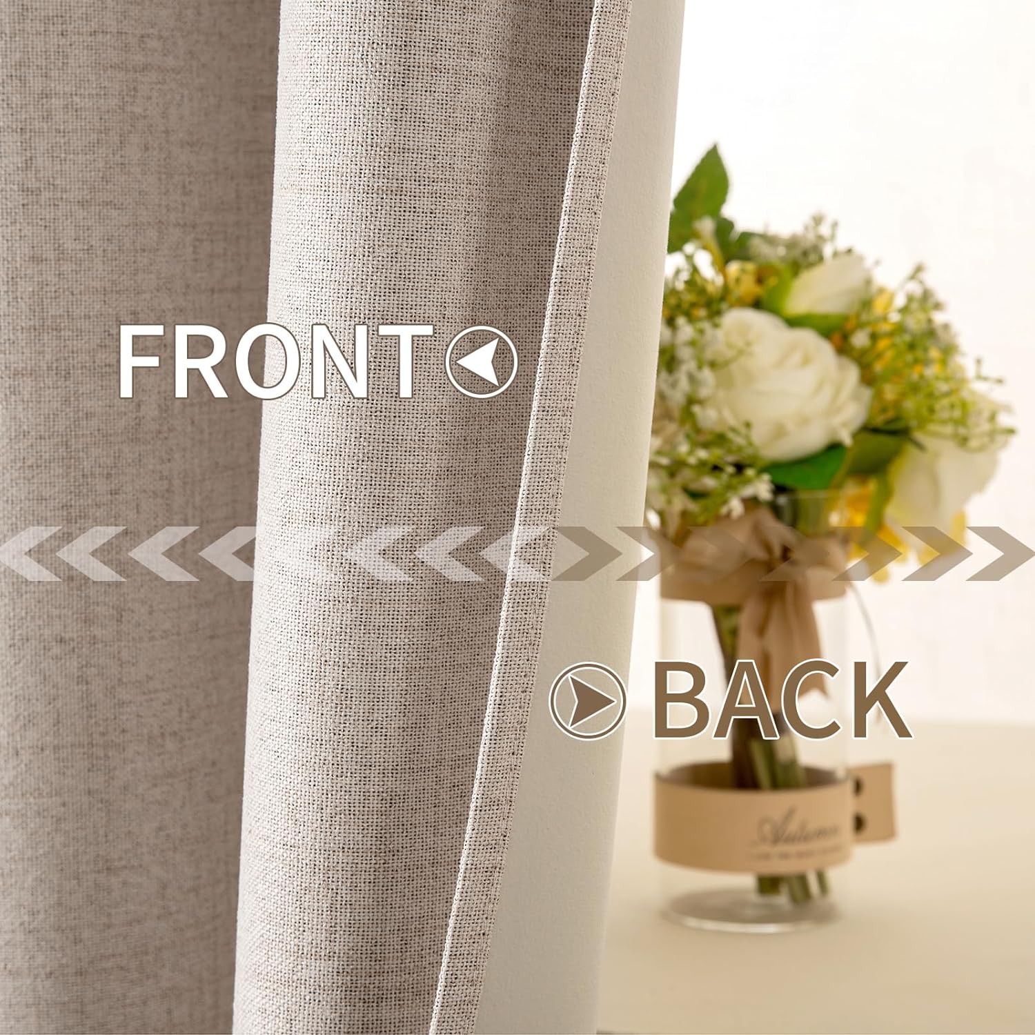 Miulee 100% Blackout Linen Textured Curtains for Bedroom Solid Thermal Insulated Natural Beige Grommet Room Darkening Curtains & Drapes Lux…