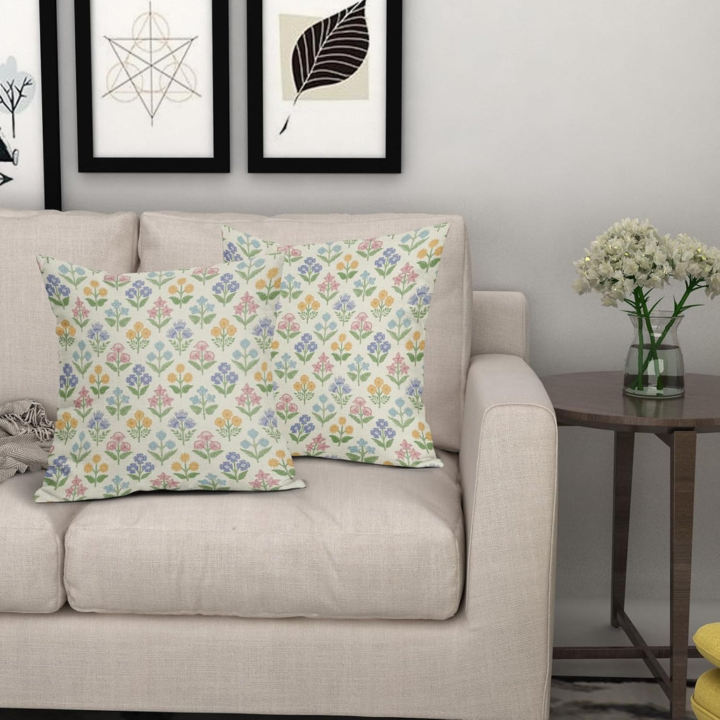 Spring Floral Easter Block Print Pillow Covers 24x24 Inch Set of 2, Pink Yellow Blue Purple Flower Holiday Decorative Throw Pillowcases…