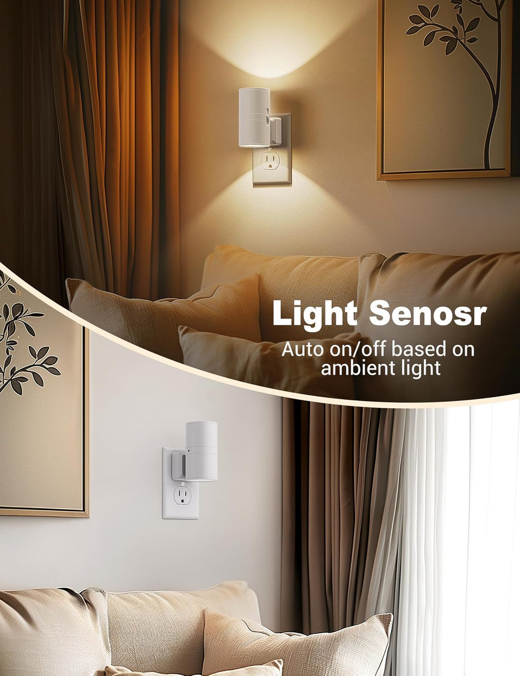 JandCase Night Lights Plug into Wall, Dimmable Night Light Plug in, Modern Night Light Dusk to Dawn Light Sensor, Warm White 3000K…