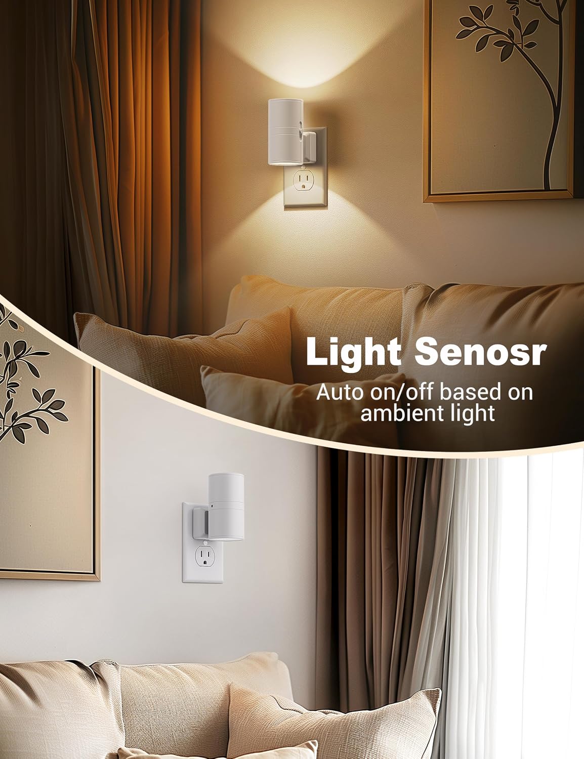 JandCase Night Lights Plug into Wall, Dimmable Night Light Plug in, Modern Night Light Dusk to Dawn Light Sensor, Warm White 3000K…