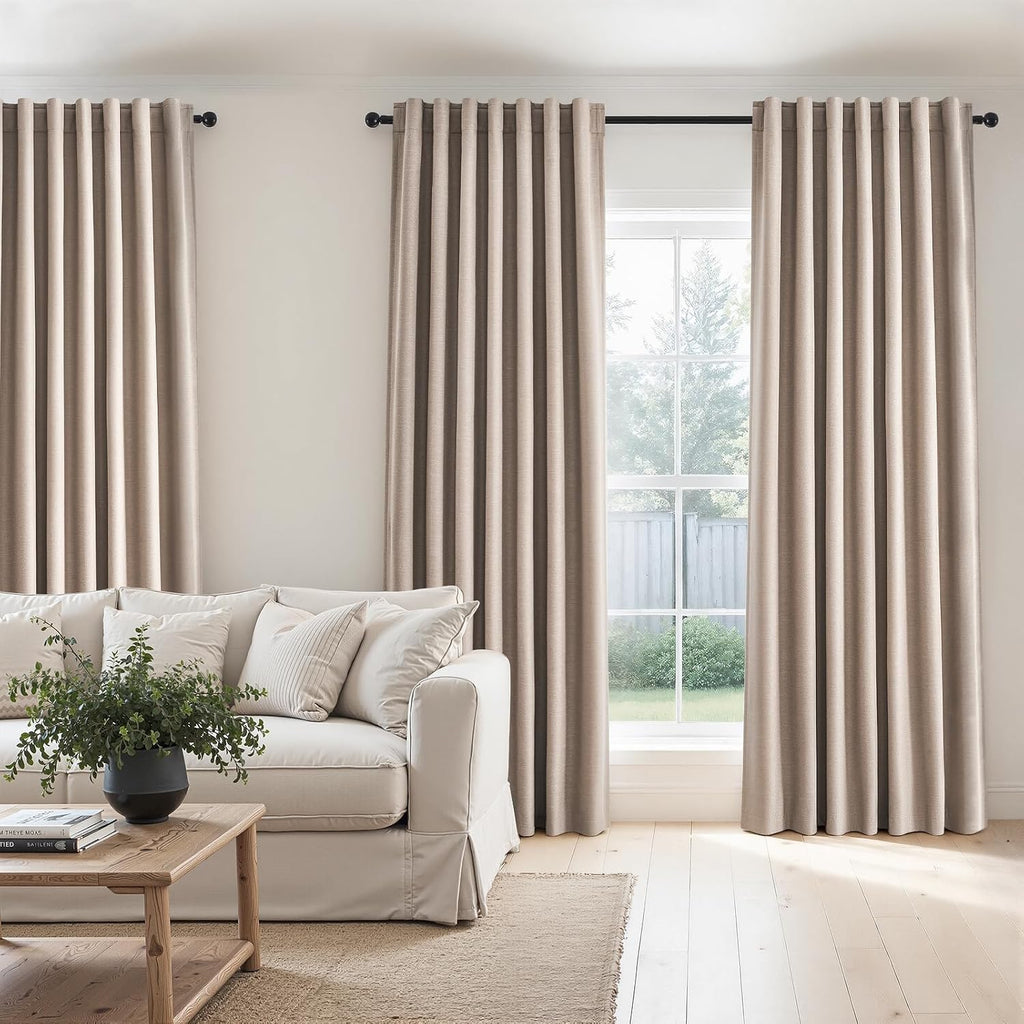 Topfinel 92 inch Long Blackout Curtains 2 Panels Set Neutral Beige Window Drapes 100% Blackout Linen Curtain with Back Tab Rod Pocket Sunli…