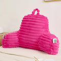 Memfydu Faux Fur Fluffy Hot Pink Reading Pillow with Pockets, Luxury Striped Plush Decorative, Arm Rests and Back Support for Bed Rest, Lou…