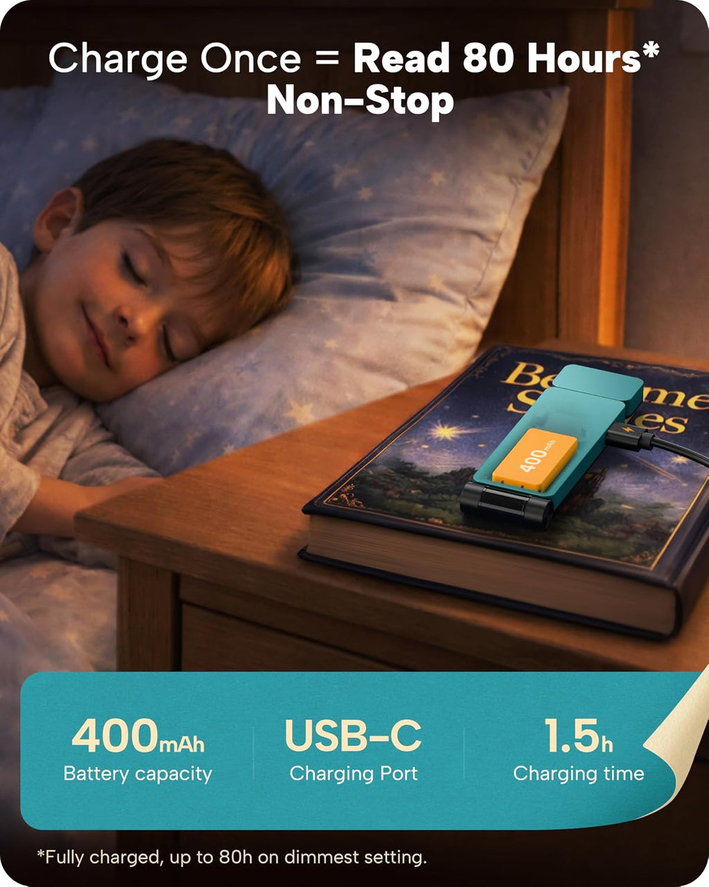 86Lux Book Light, Rechargeable Clip-On LED Reading Light for Bed & Night Use - 3 Color Temperatures with Stepless Dimming, Ultralight Bookm…