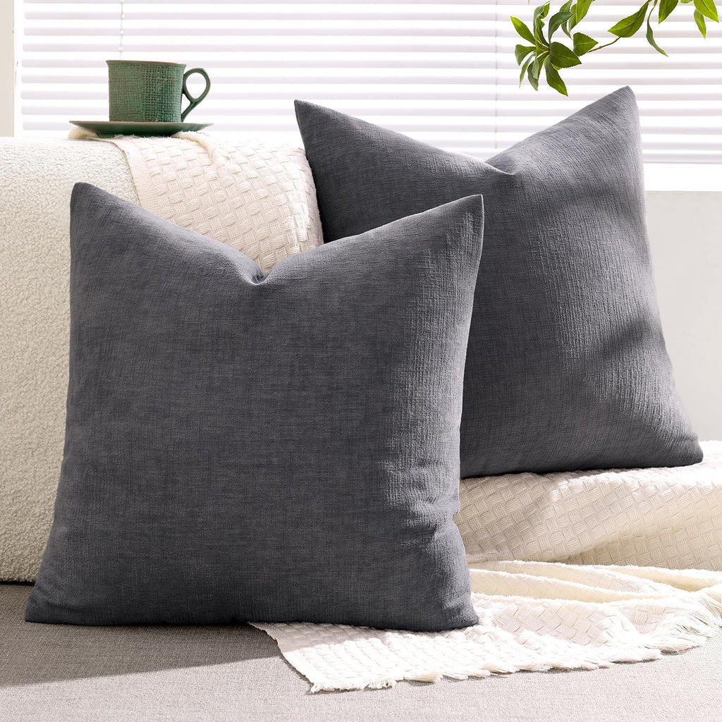Miulee Grey Couch Pillow Covers 20x20 Inch, Set of 2 Soft Chenille Decorative Square Throw Pillow Covers Farmhouse for Sofa Living Room Bed…