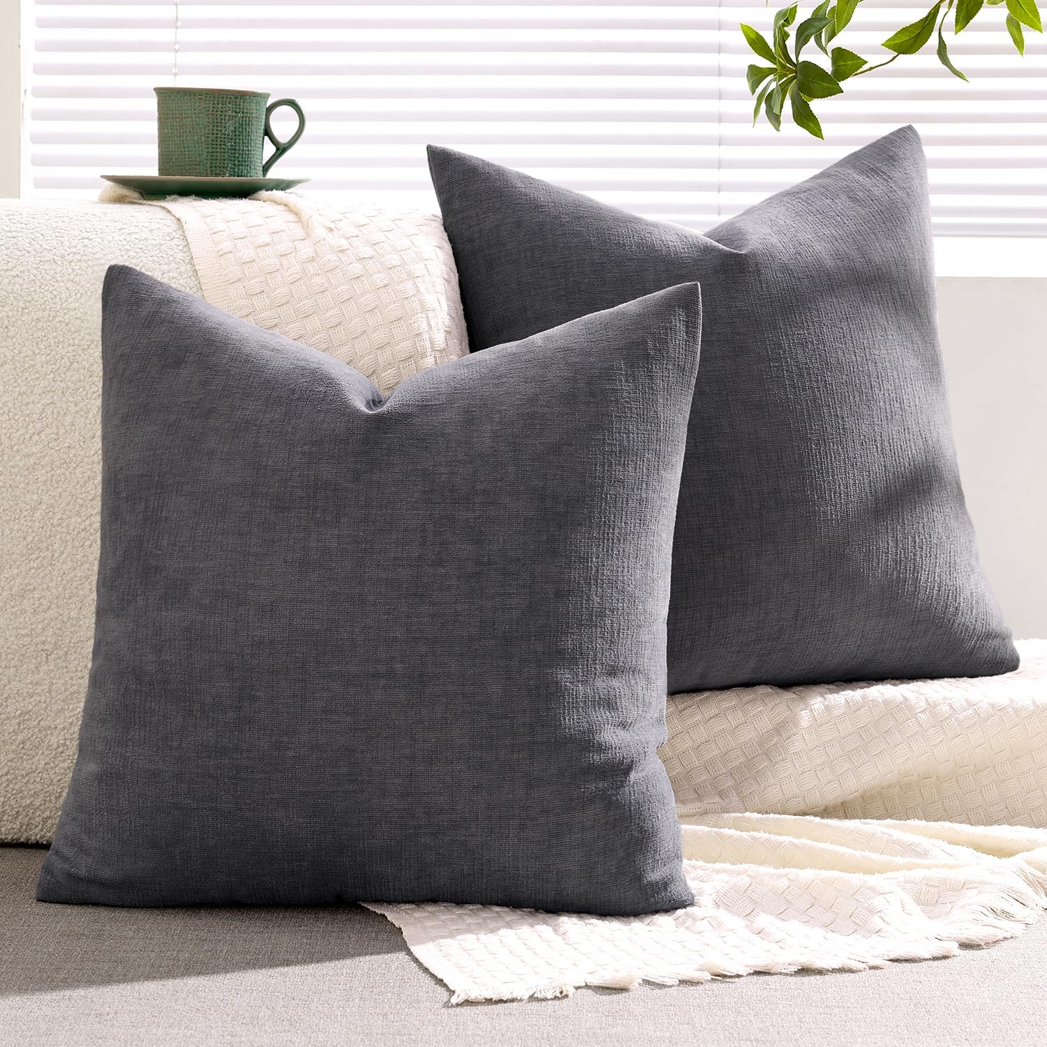 Miulee Grey Couch Pillow Covers 20x20 Inch, Set of 2 Soft Chenille Decorative Square Throw Pillow Covers Farmhouse for Sofa Living Room Bed…
