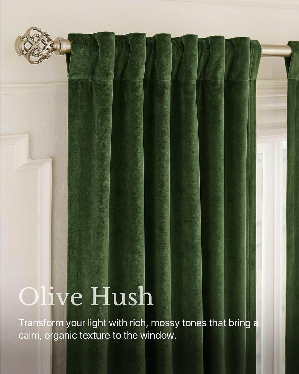 Nicetown Blackout Olive Green Velvet Christmas Curtains for Home Decor, Rod Pocket & Back Tab Room Darkening Window Treatments Thermal Drap…