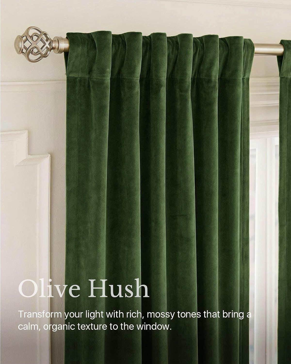 Nicetown Blackout Olive Green Velvet Christmas Curtains for Home Decor, Rod Pocket & Back Tab Room Darkening Window Treatments Thermal Drap…