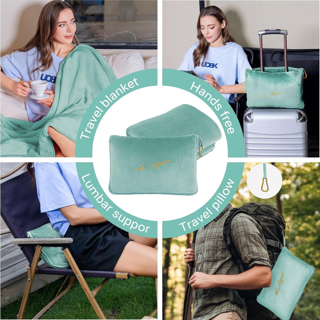 Travel Blanket & Pillow Set, 300 GSM Soft Fleece, 60x43 Inches, 3-in-1 Airplane Blanket, Travel Pillow and Blanket Set, Travel Blanket…