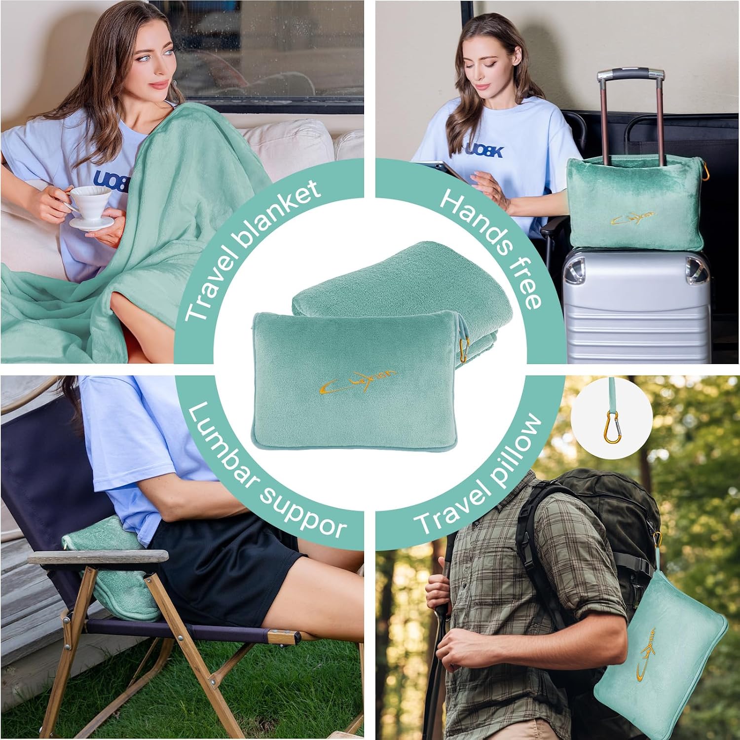Travel Blanket & Pillow Set, 300 GSM Soft Fleece, 60x43 Inches, 3-in-1 Airplane Blanket, Travel Pillow and Blanket Set, Travel Blanket…