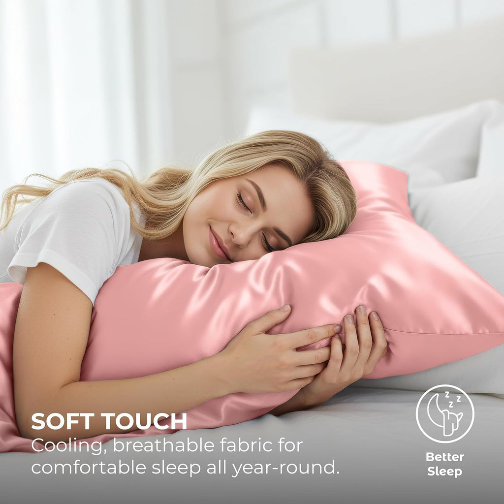 PureBedding Pure Bedding Satin Pillowcase 2 Pack - Queen Size (20"x30", Pink) - Silky Pillow Cases for Hair and Skin - Satin Pillow Covers…