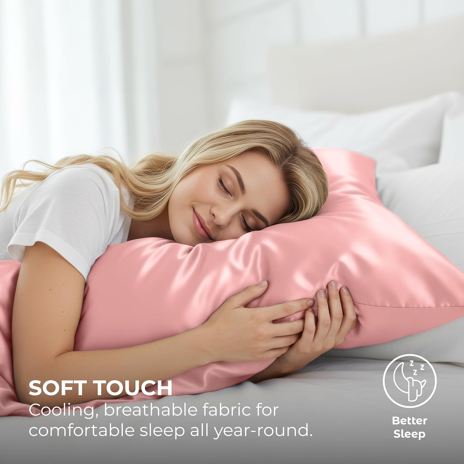 PureBedding Pure Bedding Satin Pillowcase 2 Pack - Queen Size (20"x30", Pink) - Silky Pillow Cases for Hair and Skin - Satin Pillow Covers…