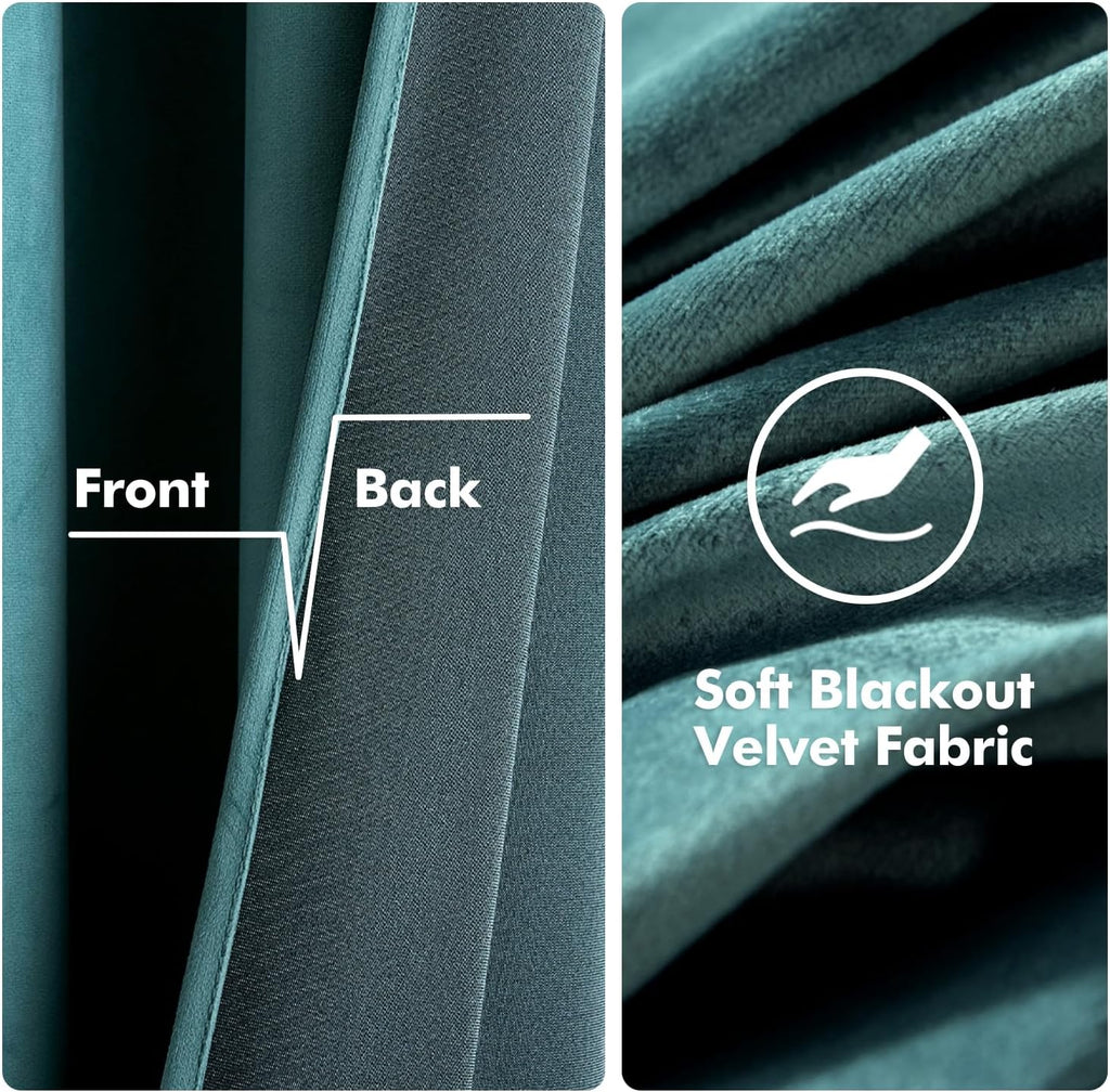 MIULEE 2 Panels Blackout Velvet Curtains Solid Soft Grommet Teal Curtains Thermal Insulated Soundproof Room Darkening…