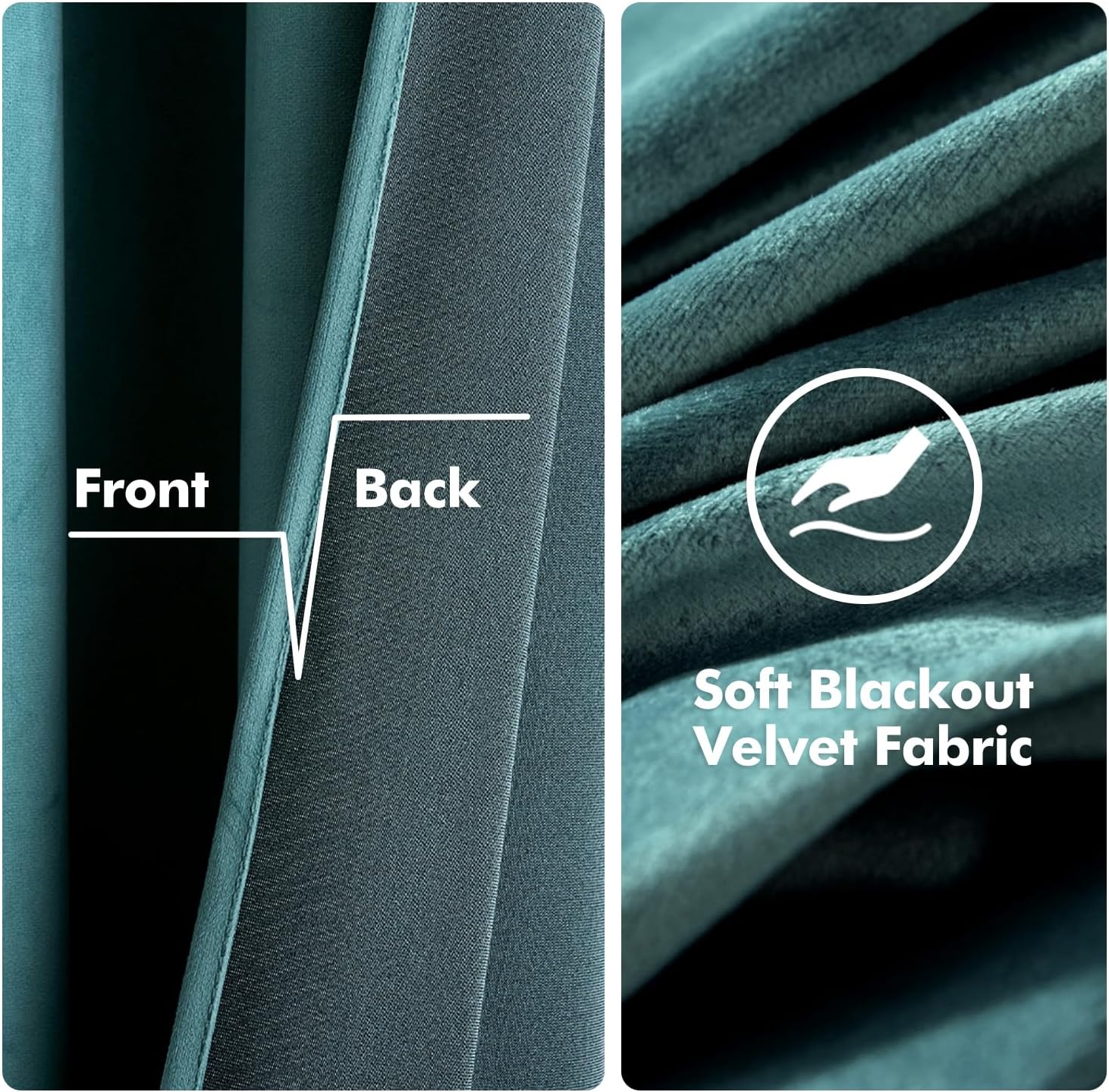 MIULEE 2 Panels Blackout Velvet Curtains Solid Soft Grommet Teal Curtains Thermal Insulated Soundproof Room Darkening…
