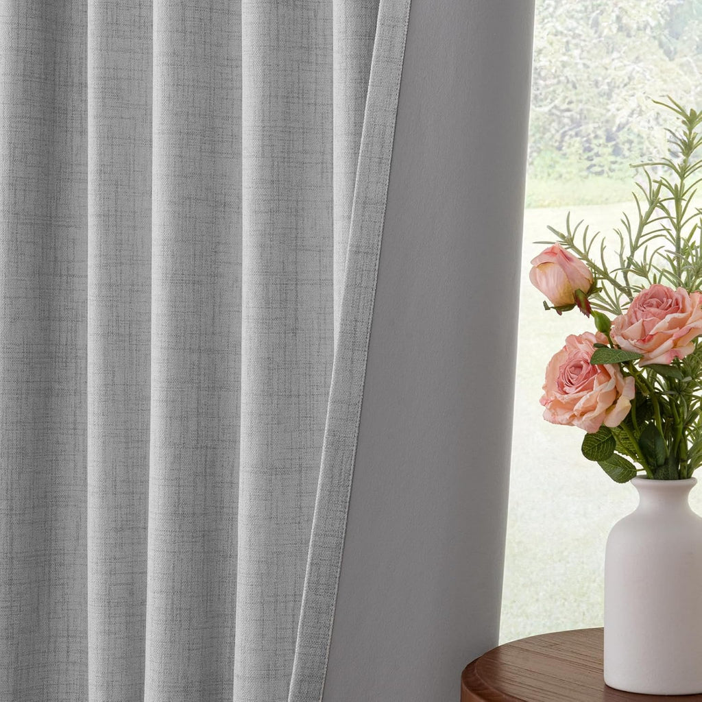 INOVADAY 100% Blackout Curtains for Bedroom, Black Out Curtains 90 Inch Long, Clip Rings Linen Blackout Drapes, Thermal Insulated Room…