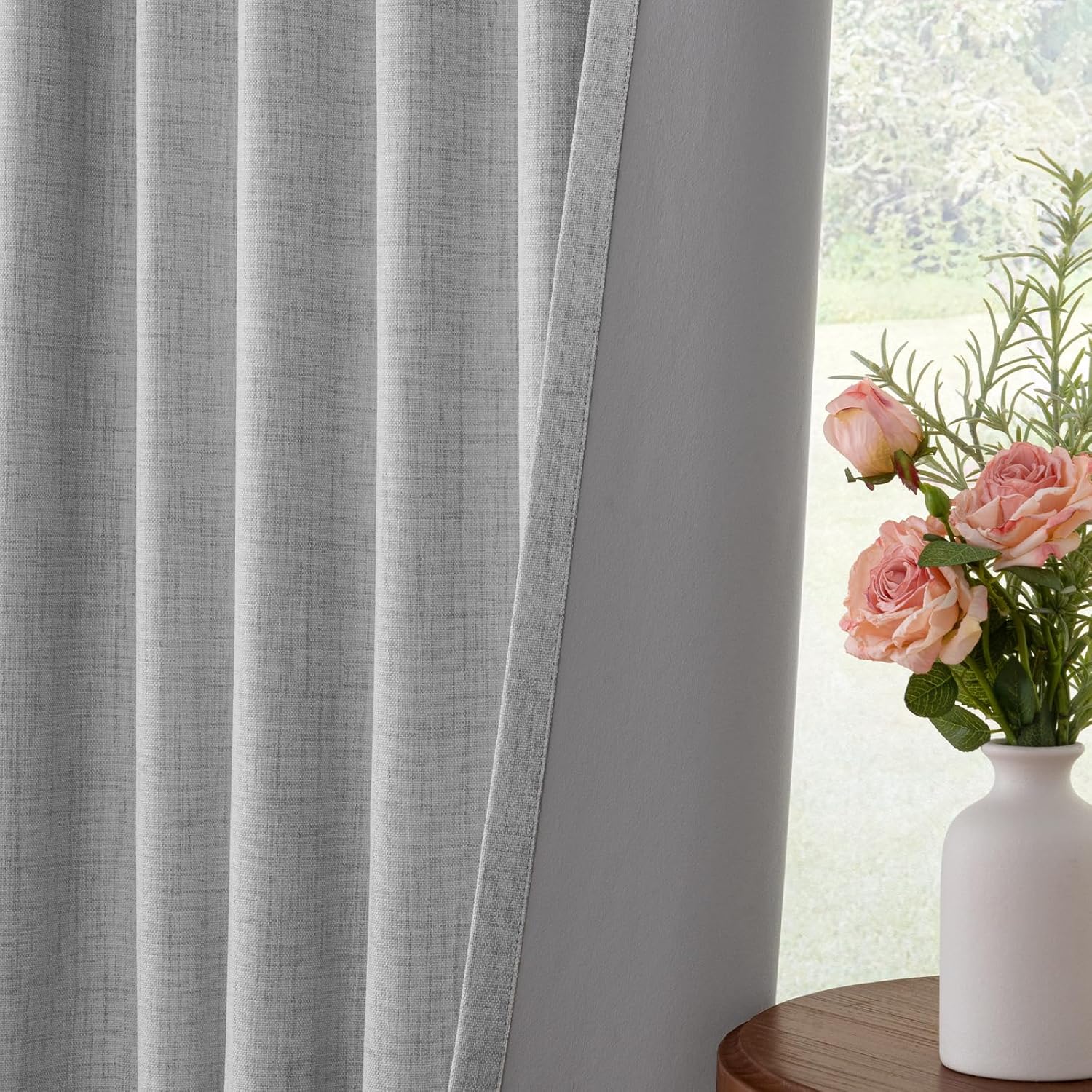 INOVADAY 100% Blackout Curtains for Bedroom, Black Out Curtains 90 Inch Long, Clip Rings Linen Blackout Drapes, Thermal Insulated Room…