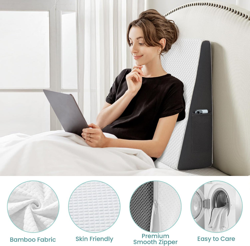Cozymaker Wedge Pillow Cover Fitted 7.5" Bed Wedge Pillow Case 24" W x 24" x 7.5" H, Soft Machine Washable, Only One Cover 7.5 inch Bamboo