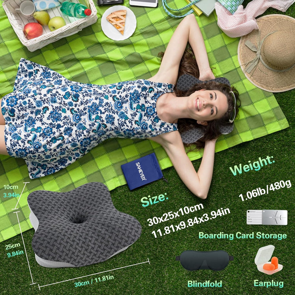 SAHEYER Travel Pillow for Sleeping, Ergonomic Cervical Neck Support Pillows, Lightweight Memory Foam Travel Pillow for Camping…