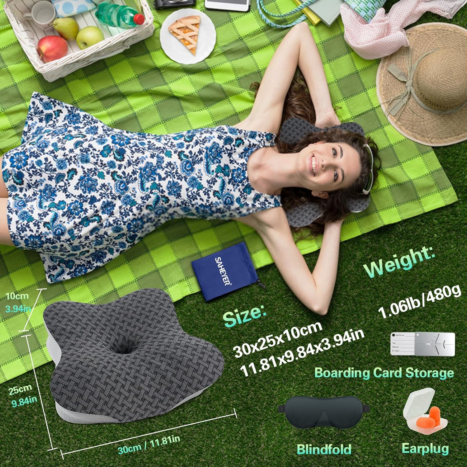 SAHEYER Travel Pillow for Sleeping, Ergonomic Cervical Neck Support Pillows, Lightweight Memory Foam Travel Pillow for Camping…