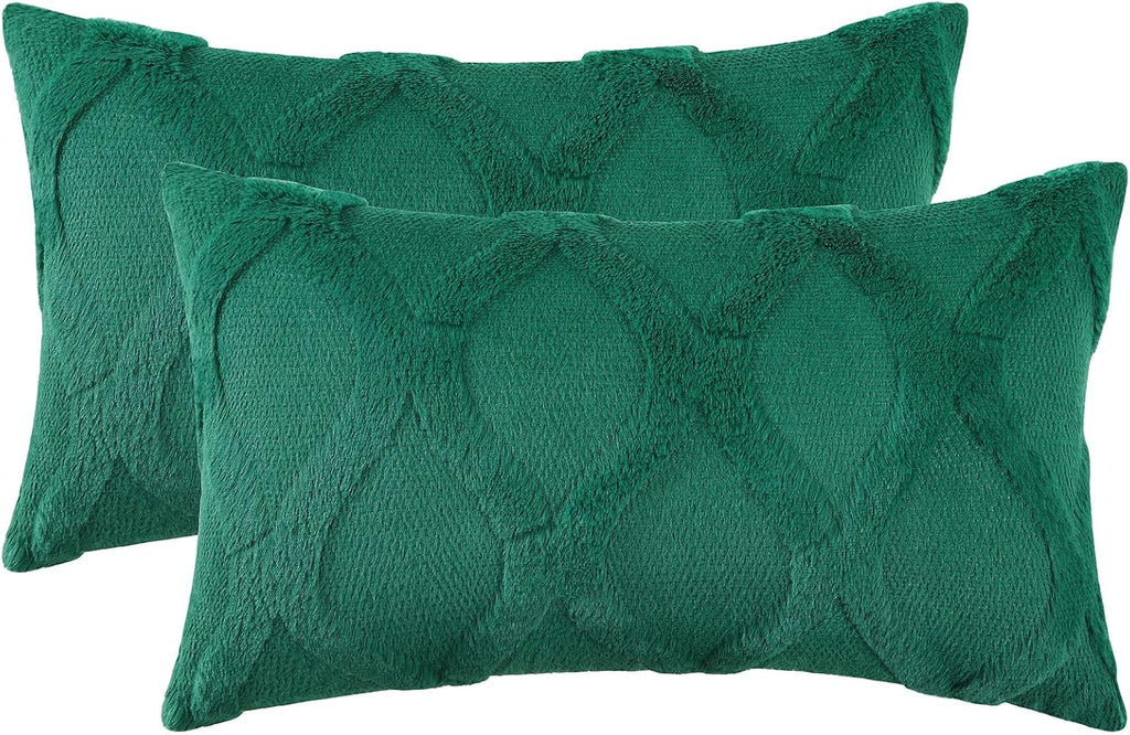 decorUhome Summer Throw Pillow Covers 12x20 Inch Set of 2, Soft Plush Faux Fur Wool Lumbar Green Accent Couch Pillow Covers for Modern Farm…