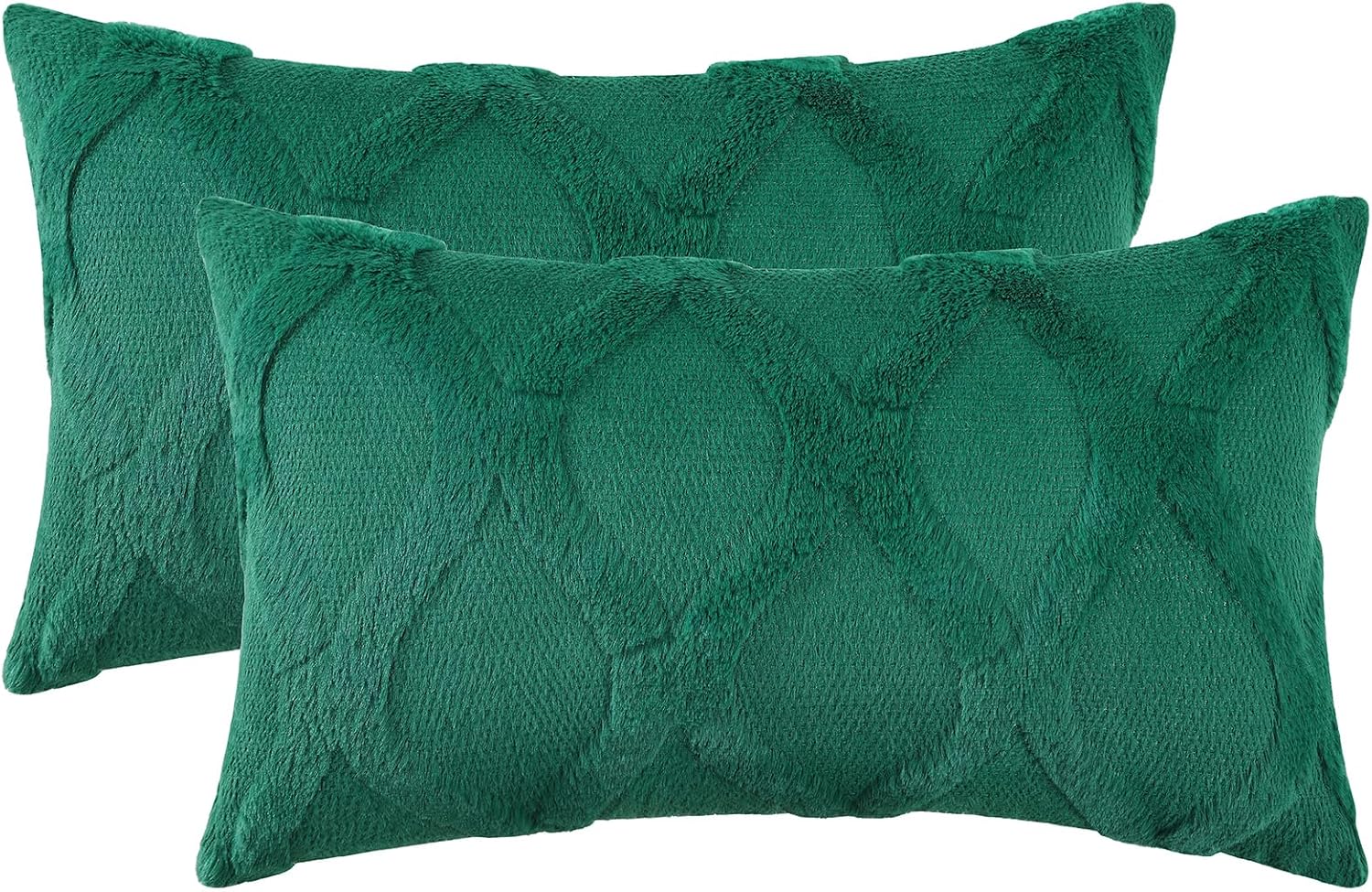 decorUhome Summer Throw Pillow Covers 12x20 Inch Set of 2, Soft Plush Faux Fur Wool Lumbar Green Accent Couch Pillow Covers for Modern Farm…