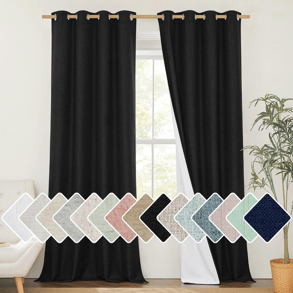 NICETOWN Vintage Open Linen Weave Flax Thermal Curtains, 100% Blackout Curtains 120 inches Long for Dining Room, Soundproof Window…