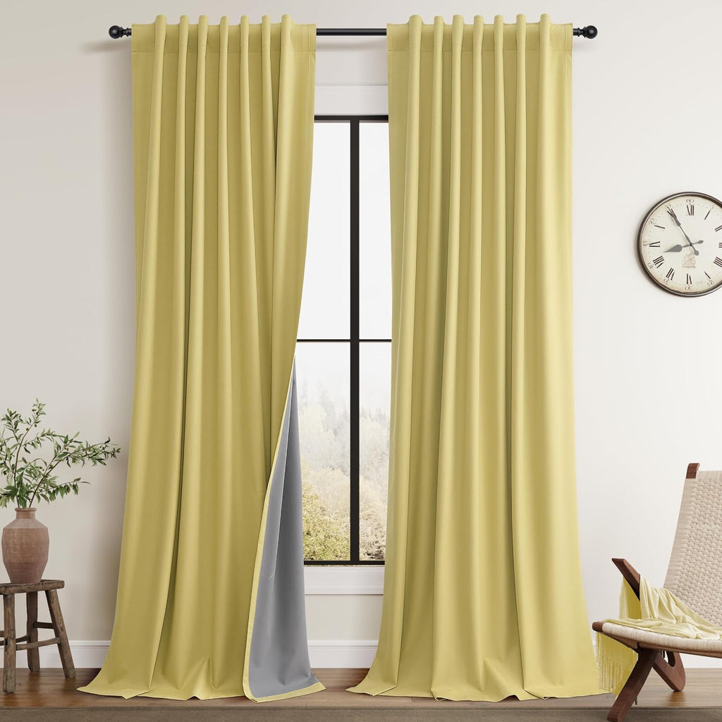 Guken Yellow Linen 100% Blackout Curtains 84 Inch Long for Bedroom 2 Panels Textured Light Blocking Black Out Thermal Insulated Soundproof…