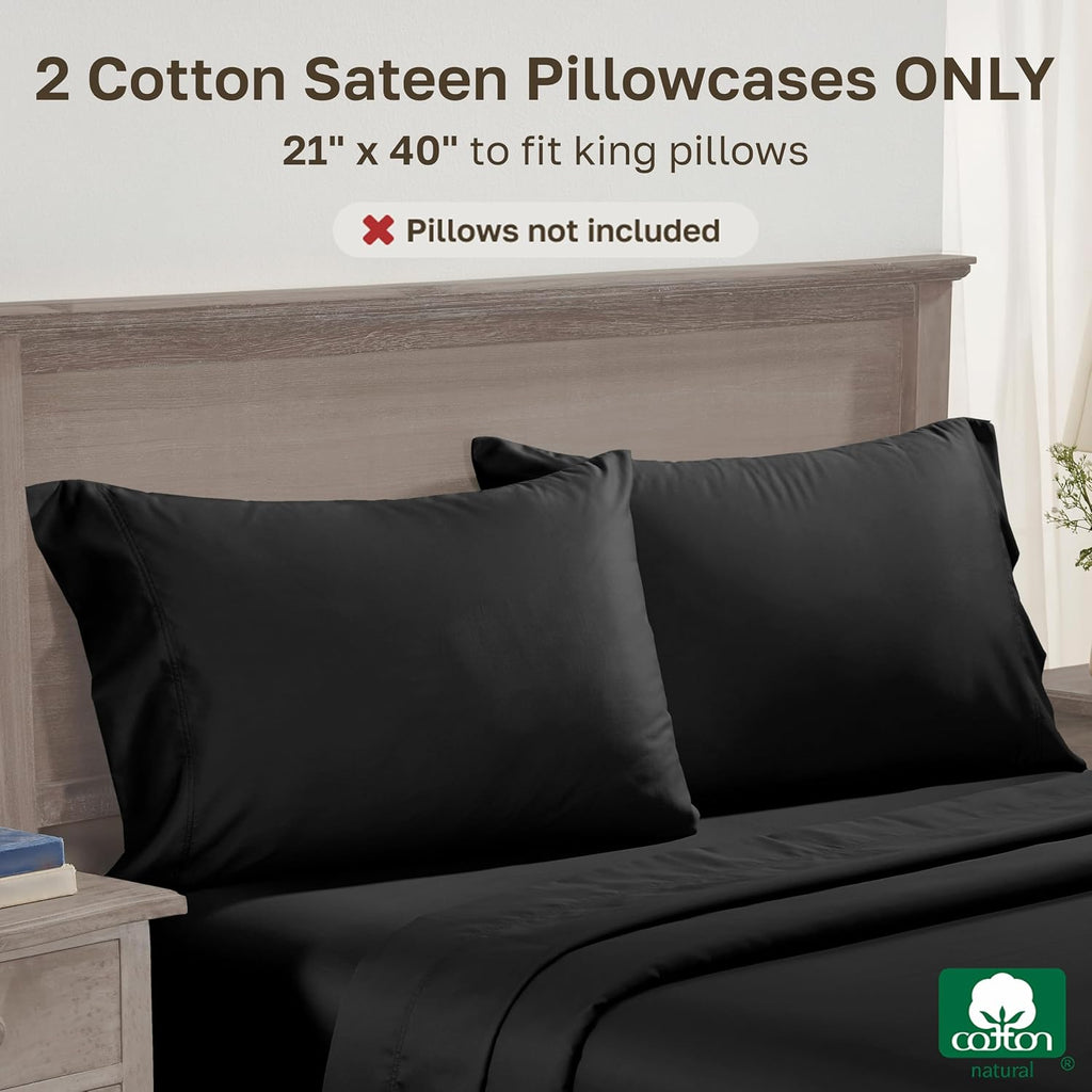 CaliforniaDesignDen California Design Den Pillow Cases King Size Set of 2-600 Thread Count Sateen, Natural 100% Cotton King Pillowcases, Cr…