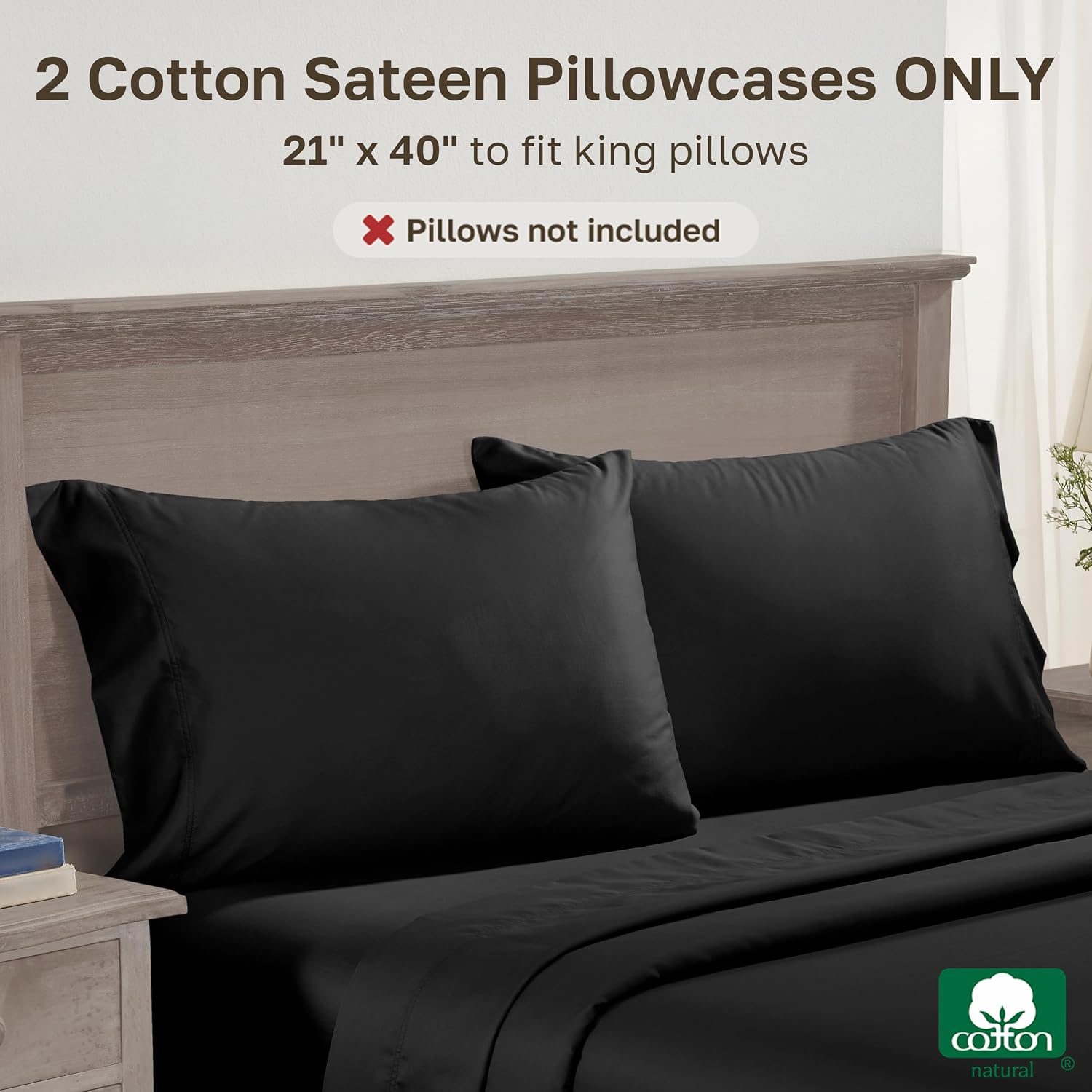 CaliforniaDesignDen California Design Den Pillow Cases King Size Set of 2-600 Thread Count Sateen, Natural 100% Cotton King Pillowcases, Cr…