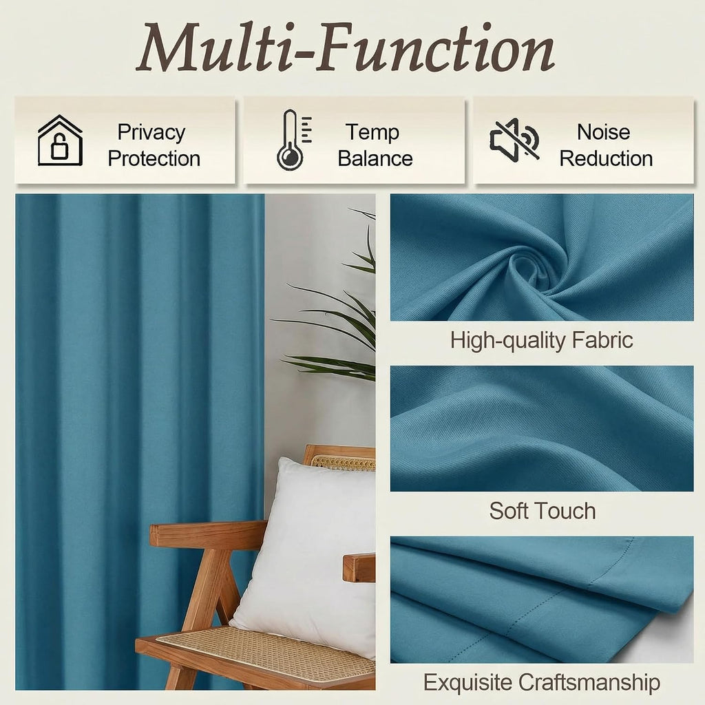 Gwine Turquoise Blackout Curtains for Bedroom 63 Inches Long - Thermal Insulated Noise Reducing Window Curtain Panels, Solid Room…