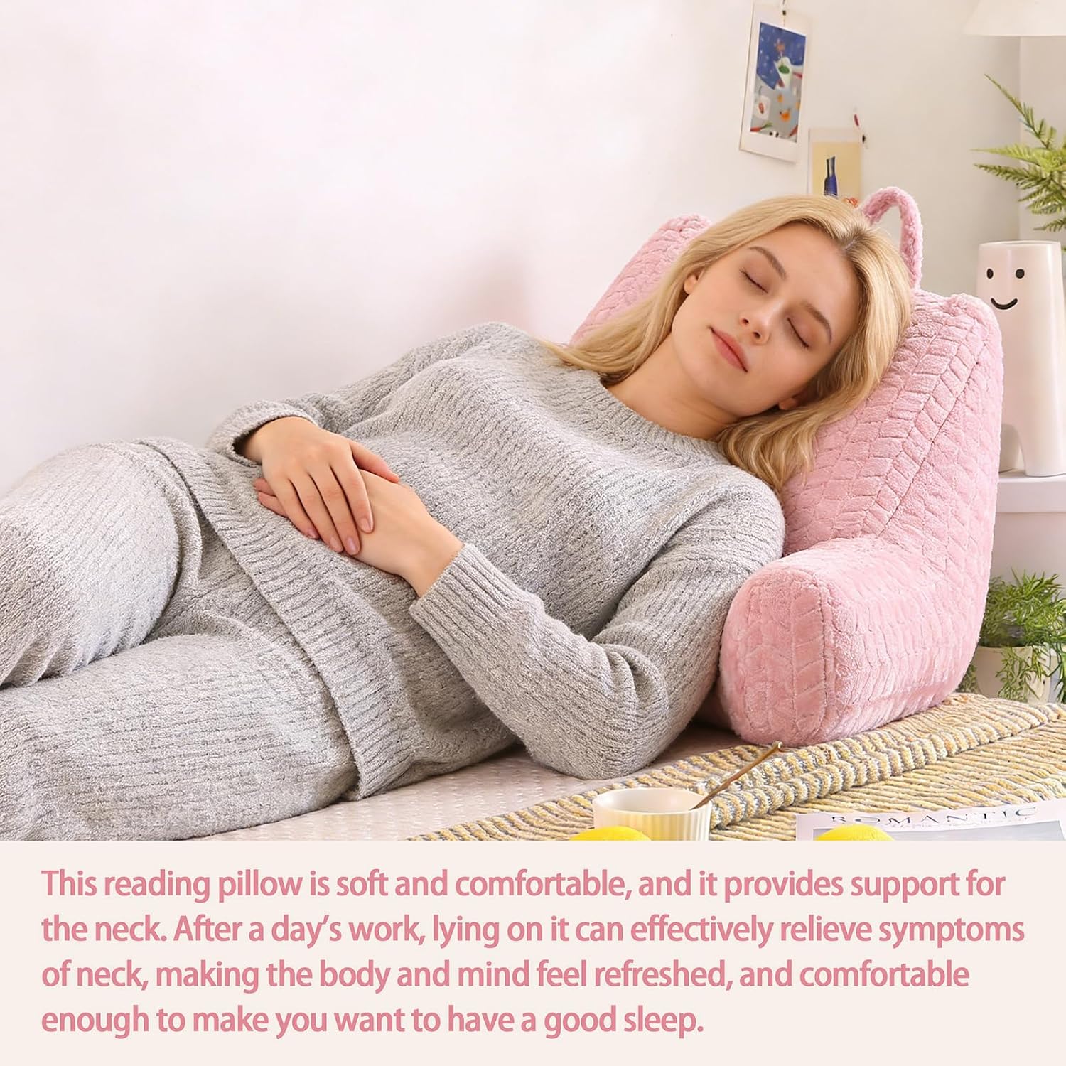 Omcosmos Adult Bed Reading Pillow, Filled with Memory Foam Backrest Pillow, with Armrests to Support The Back and Arms, Suitable for…