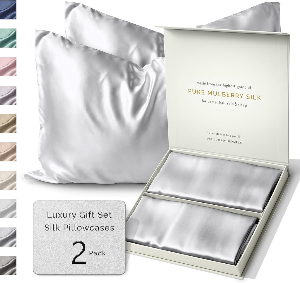 ColoradoHomeCo SUNDAYSILKSTM | Silk Pillow Cases 2 Pack | 22 Momme Mulberry Silk Pillowcase Set of 2 | All Sides 100% Pure Silk Slip Pillowc…