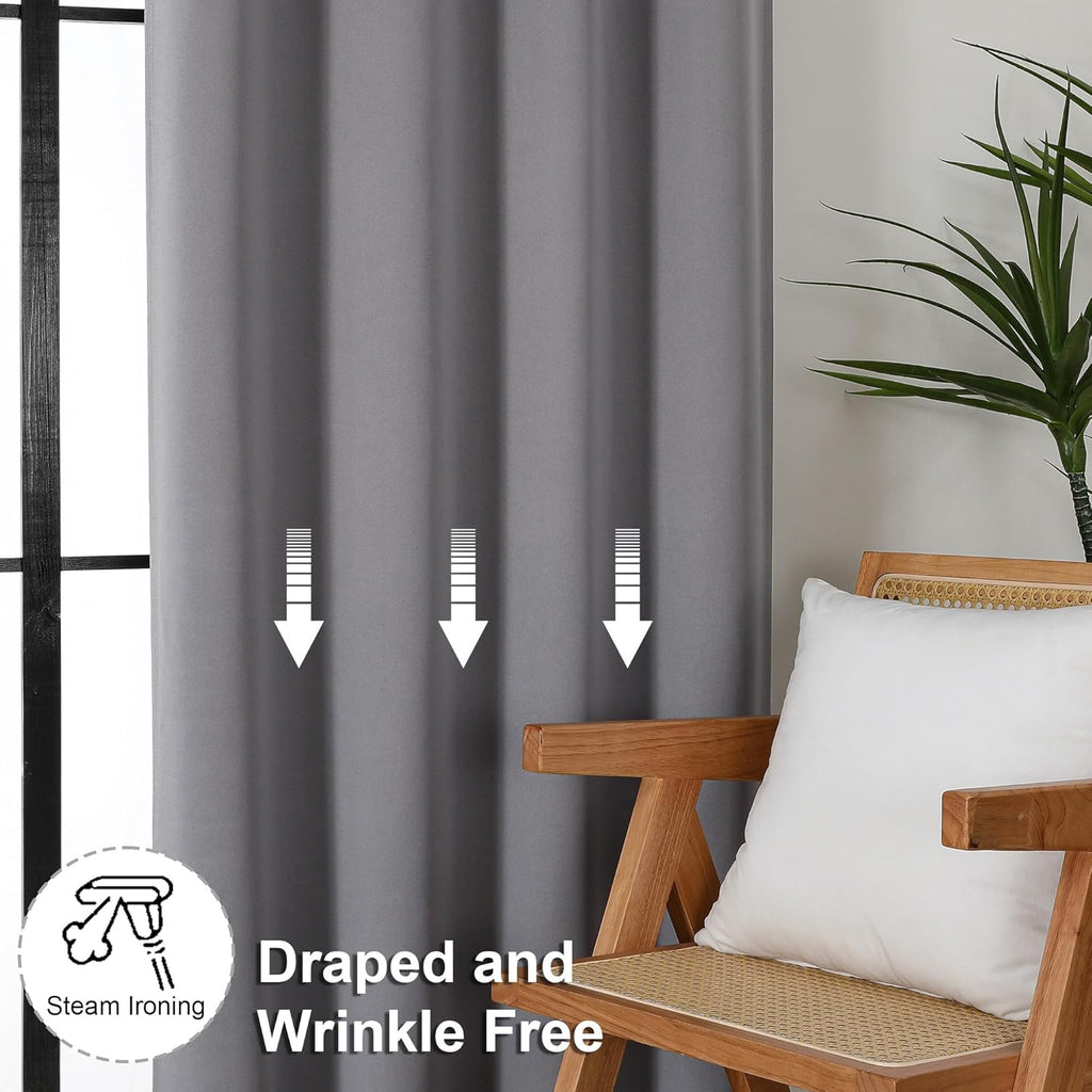 Simplebrand Ava Light Grey Short Blackout Curtains for Bedroom 54 Inches Long 2 Panels Set, Solid Thermal Insulated, Energy Saving Window T…