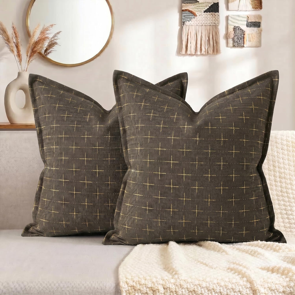 AVOINcolorlife AVOIN colorlife Pack of 2 Decorative Throw Pillow Covers 20x20 Inch, Flange Edges Woven Textured Cushion Case Home Decor for…