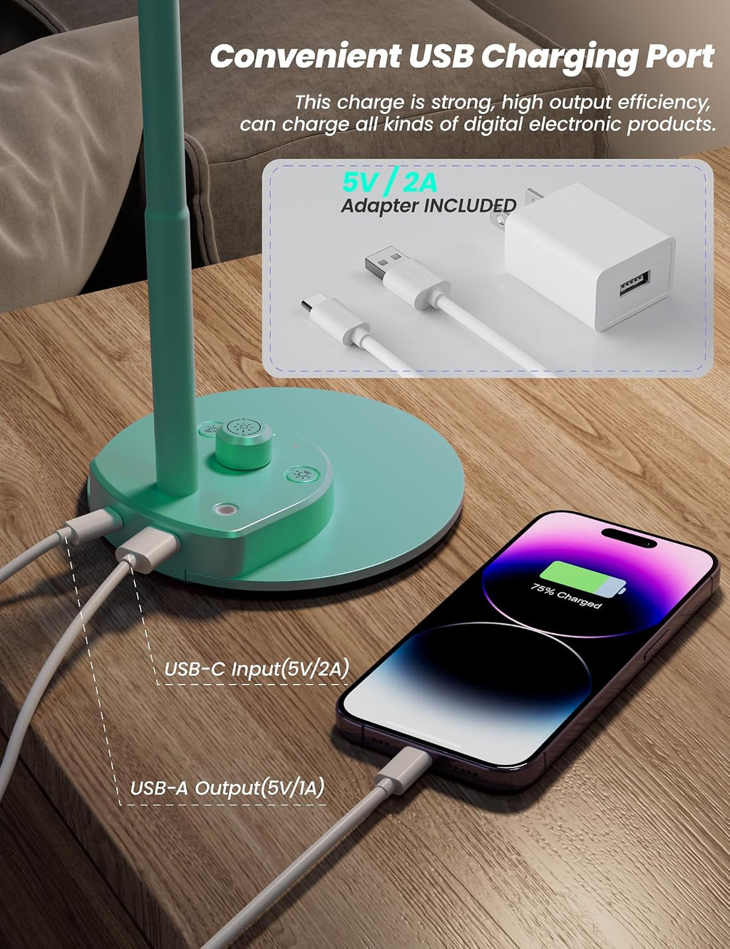 BOHON LED Desk Lamp with USB Charging Port, 3 Color Modes Fully Dimmable Reading Lamp, Auto Dimming Task Lamp, Flexible Neck Table Light…