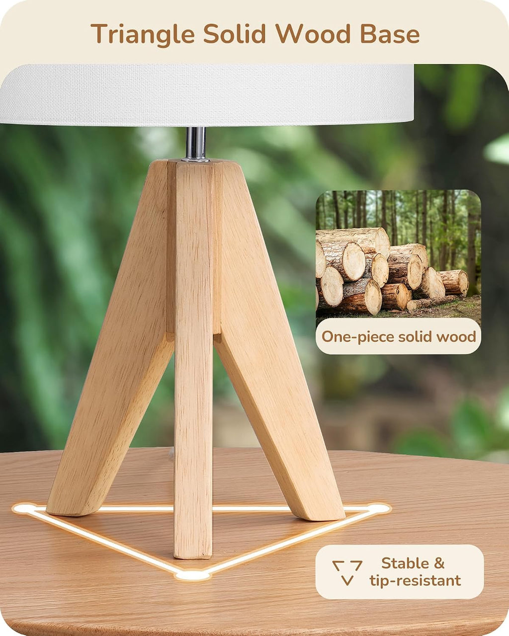 EDISHINE Small Cute Table Lamp, Wood Tripod Nightstand Lamp, Mid Century Bedside Lamp with Linen Fabric Shade for Nursery, Living Room…